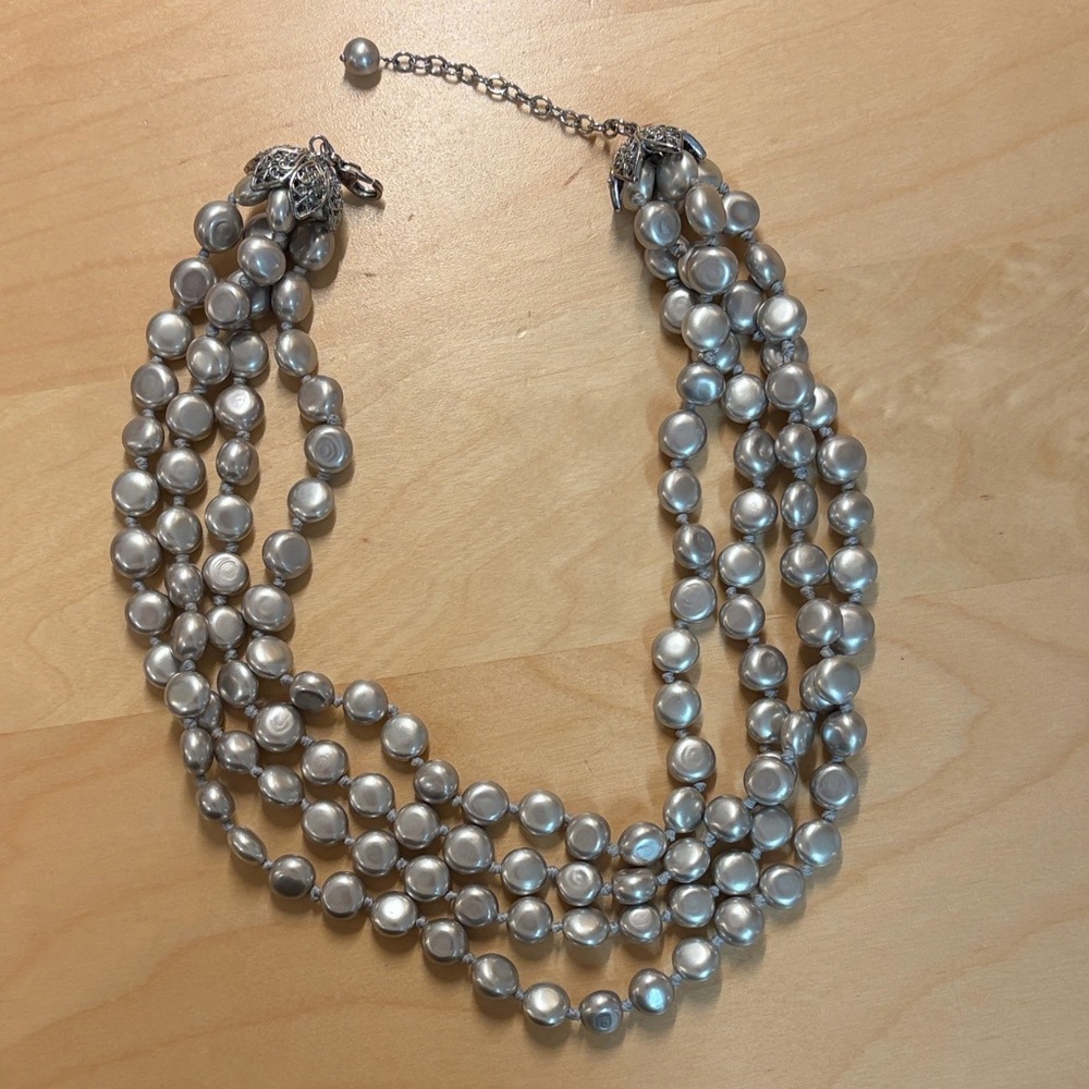 Four-string Graduated Silver Faux Pearl Necklace